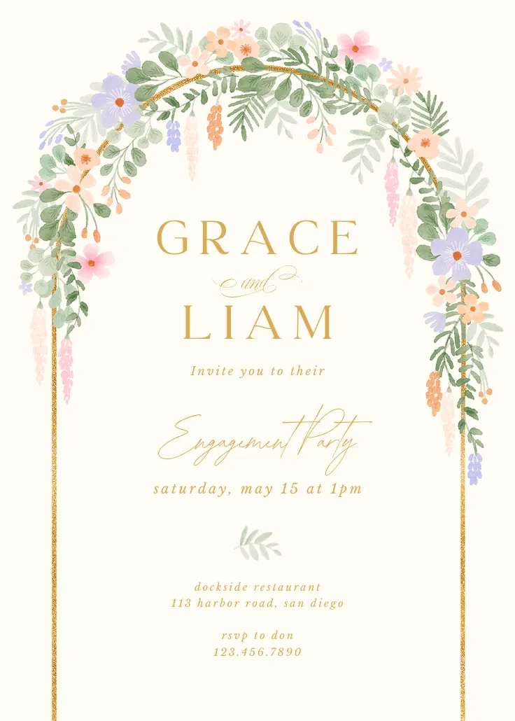 Floral arch - nişan partisi davetiyesi